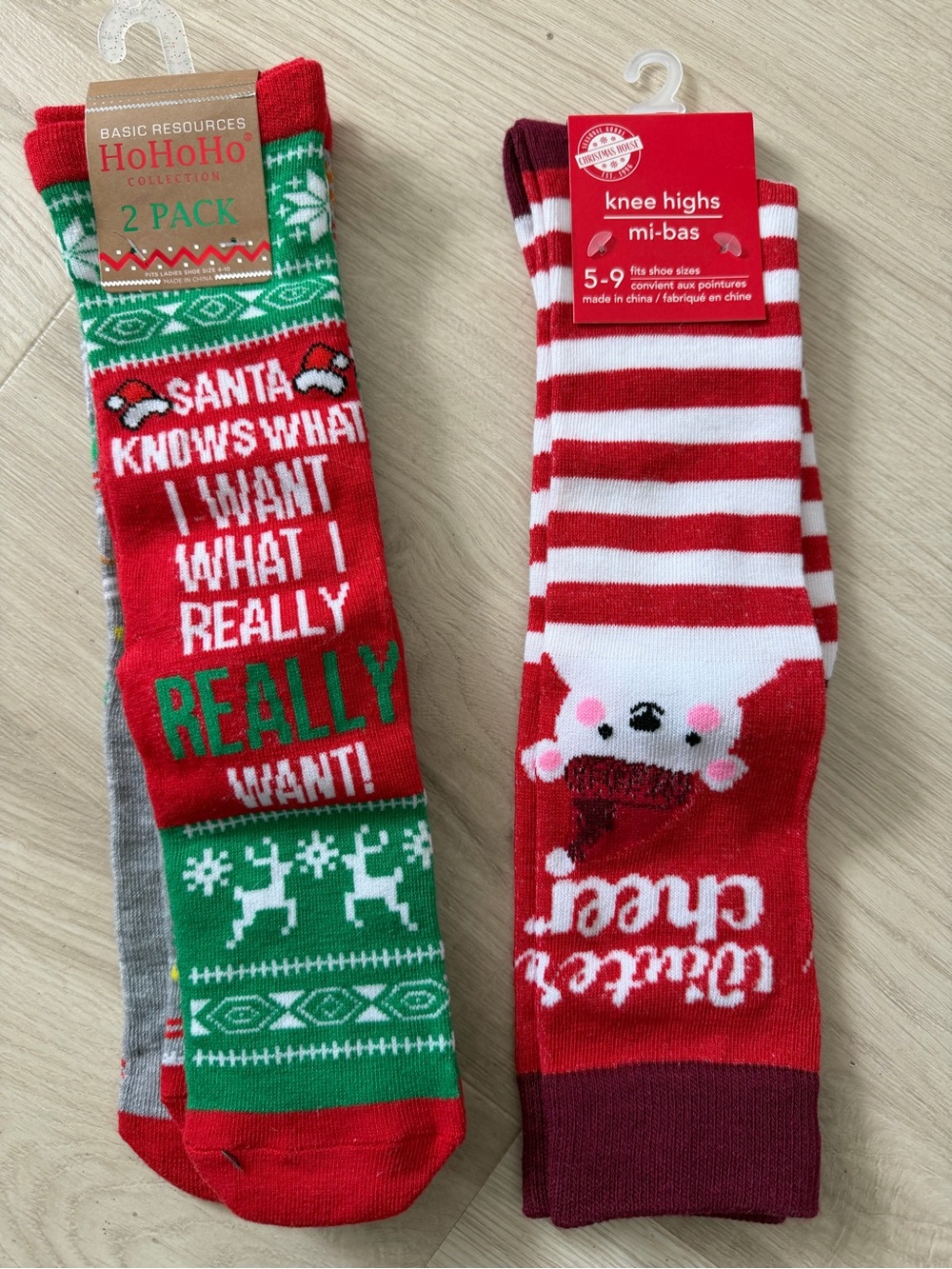 Christmas Holiday Socks Lot 3 Pair Knee High Santa Reindeer Novelty
